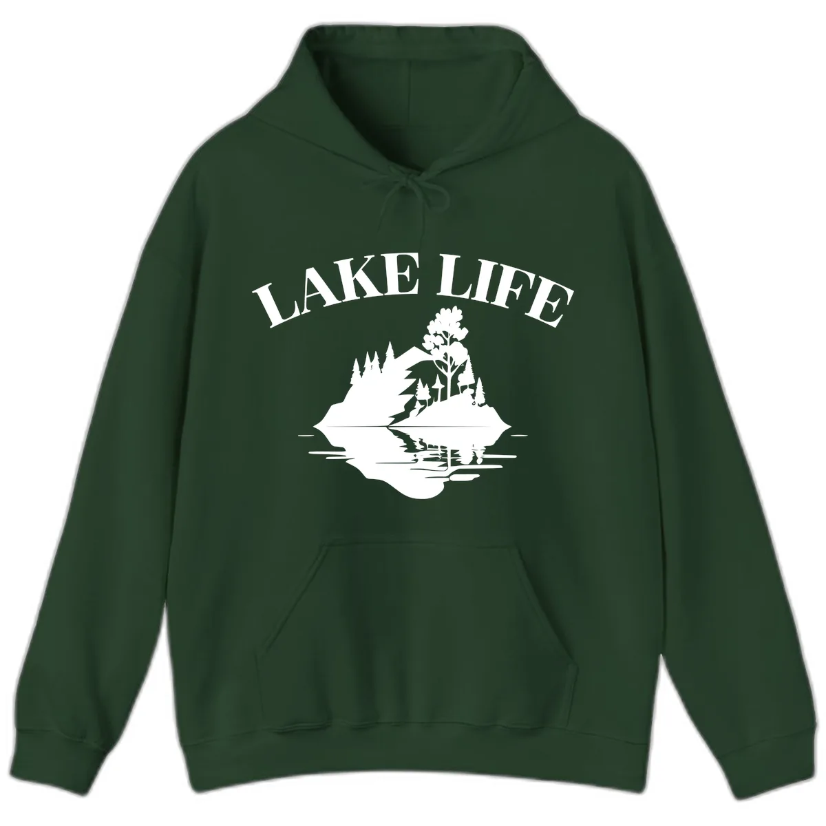 Lake Life Mountain Reflection Hoodie in Forest Green