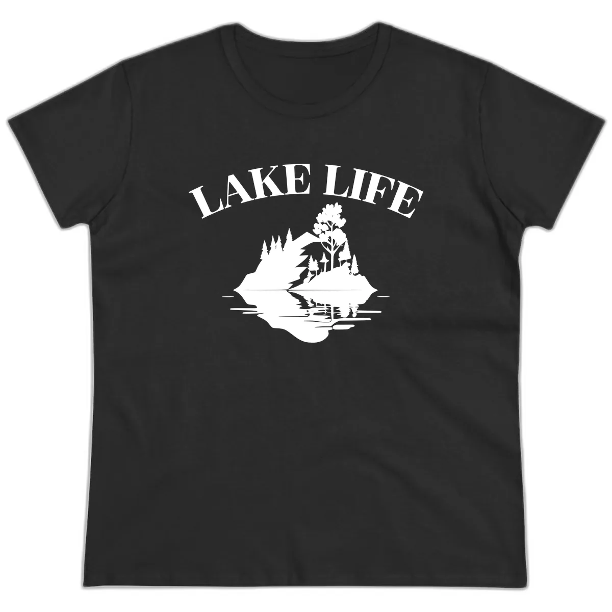 Lake Life Mountain Reflection Ladies Tee in Black