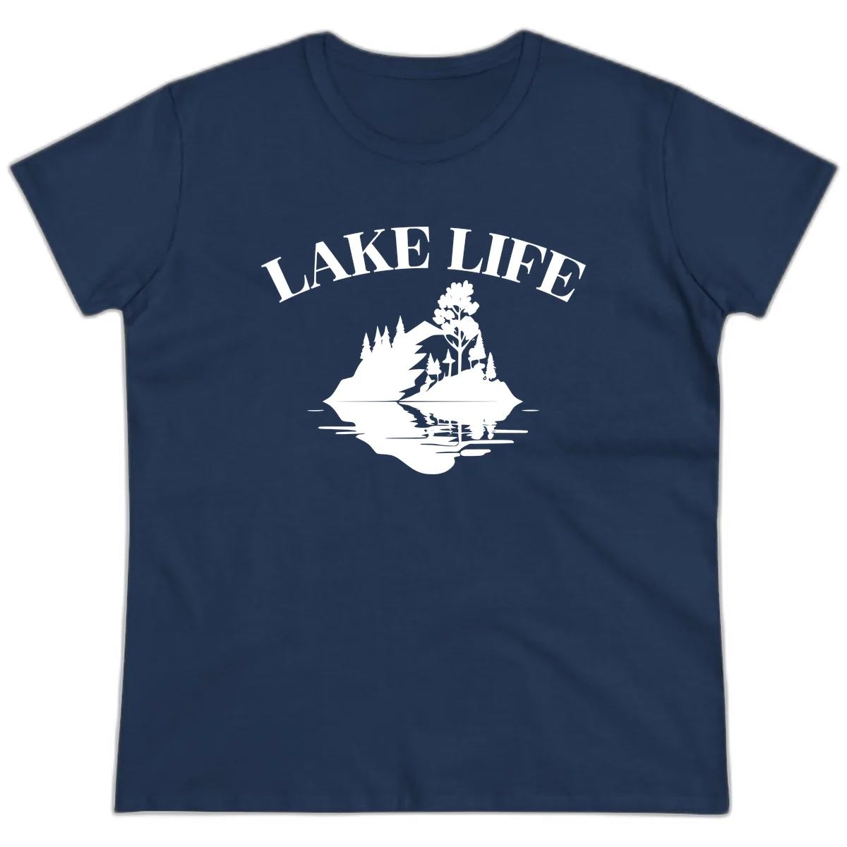 Lake Life Mountain Reflection Ladies Tee in Navy