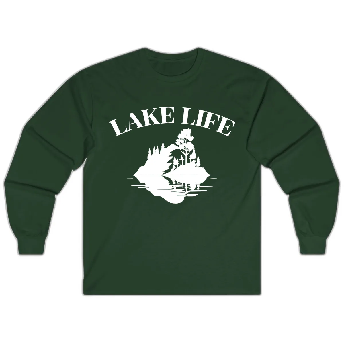 Lake Life Mountain Reflection Long Sleeve in Forest Green