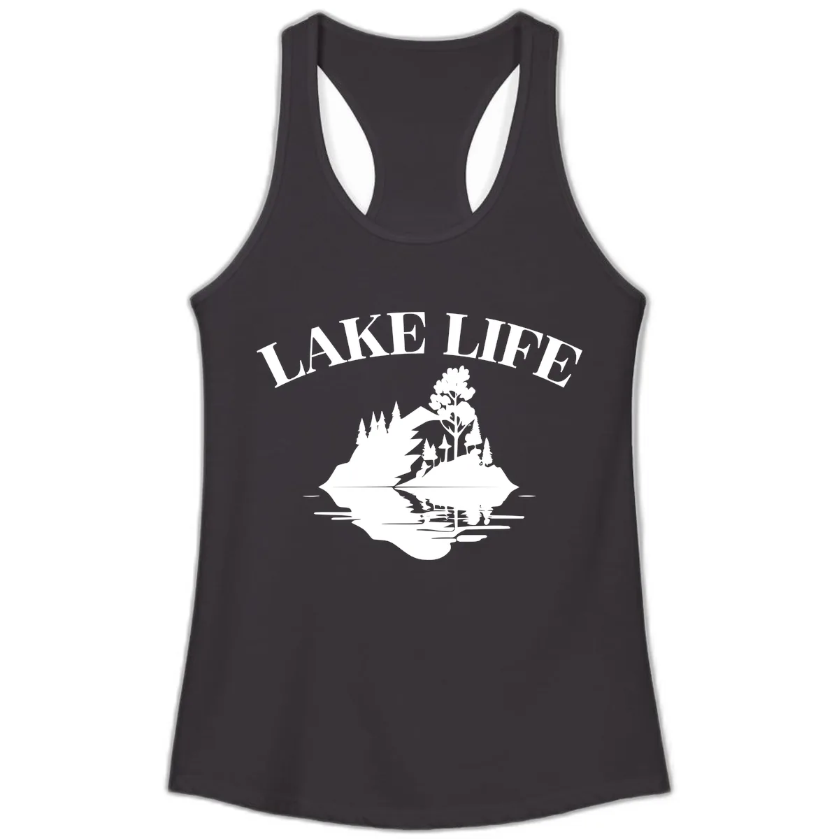 Lake Life Mountain Reflection Ladies Tank in Black
