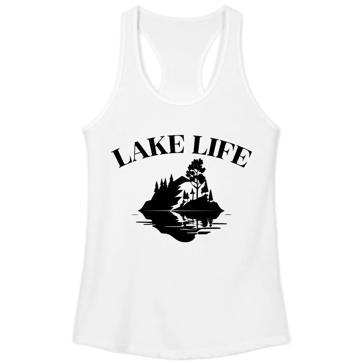 Lake Life Mountain Reflection Ladies Tank in White