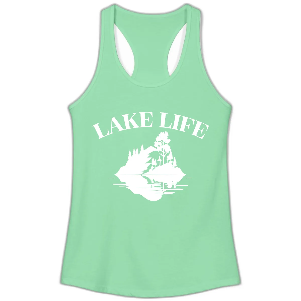 Lake Life Mountain Reflection Ladies Tank in Solid Mint