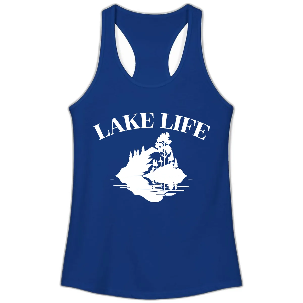 Lake Life Mountain Reflection Ladies Tank in Solid Royal