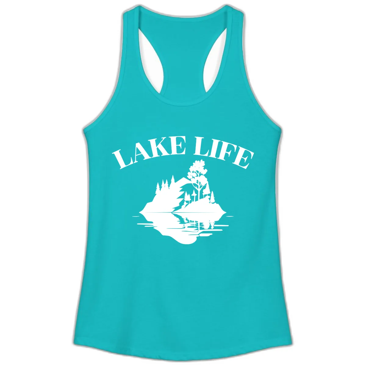 Lake Life Mountain Reflection Ladies Tank in Tahiti Blue