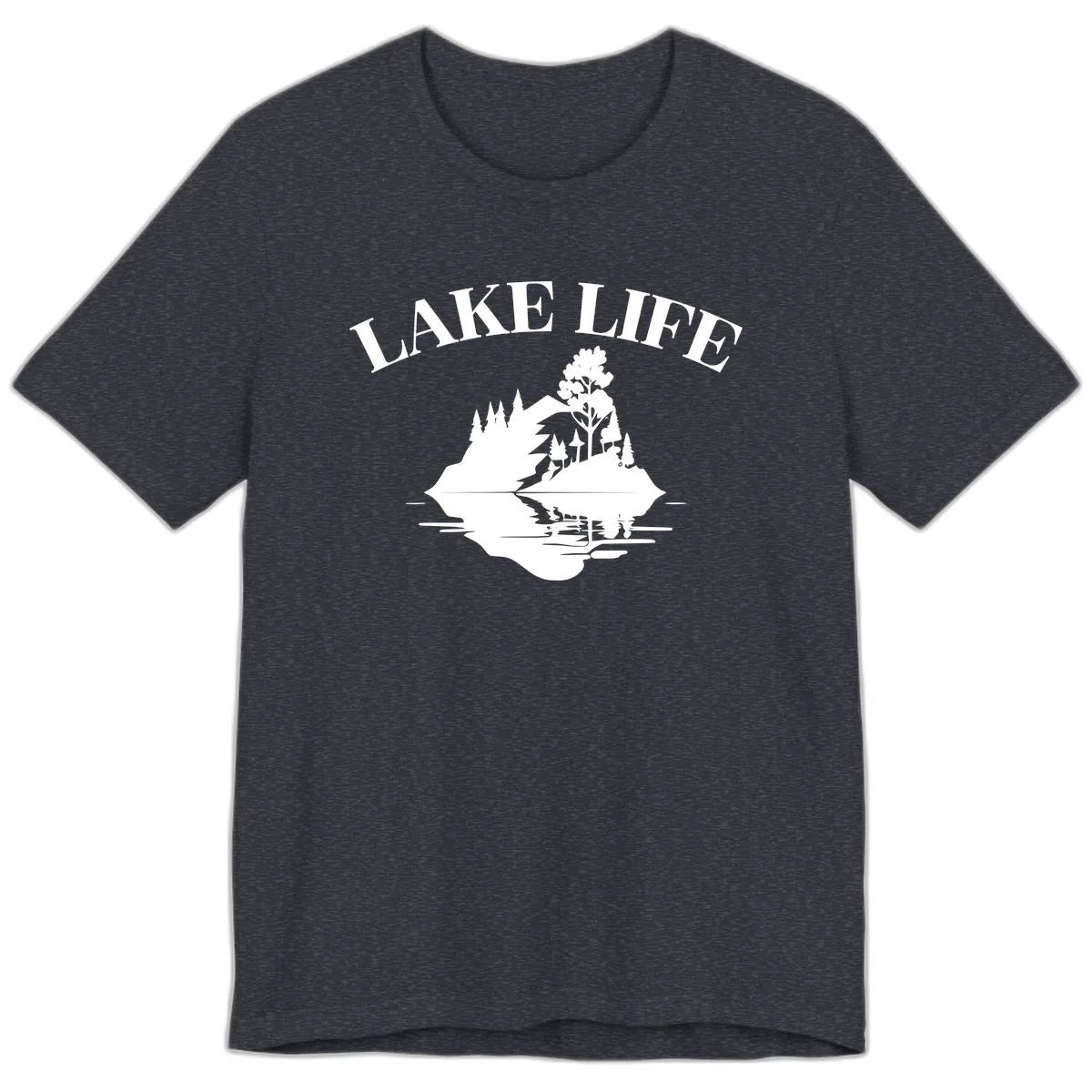 Lake Life Mountain Reflection Premium T-Shirt in Heather Navy