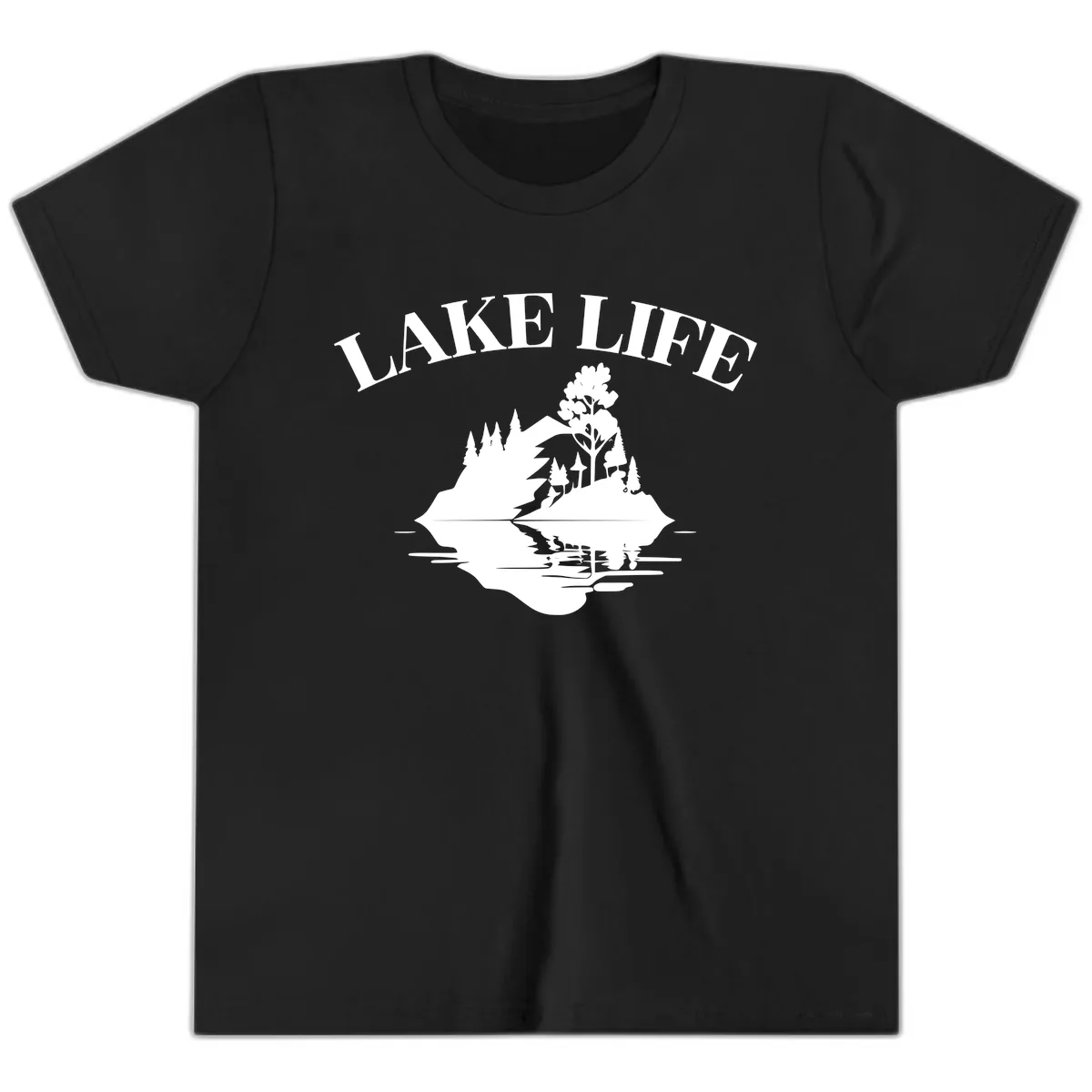 Lake Life Mountain Reflection Youth T-Shirt in Black