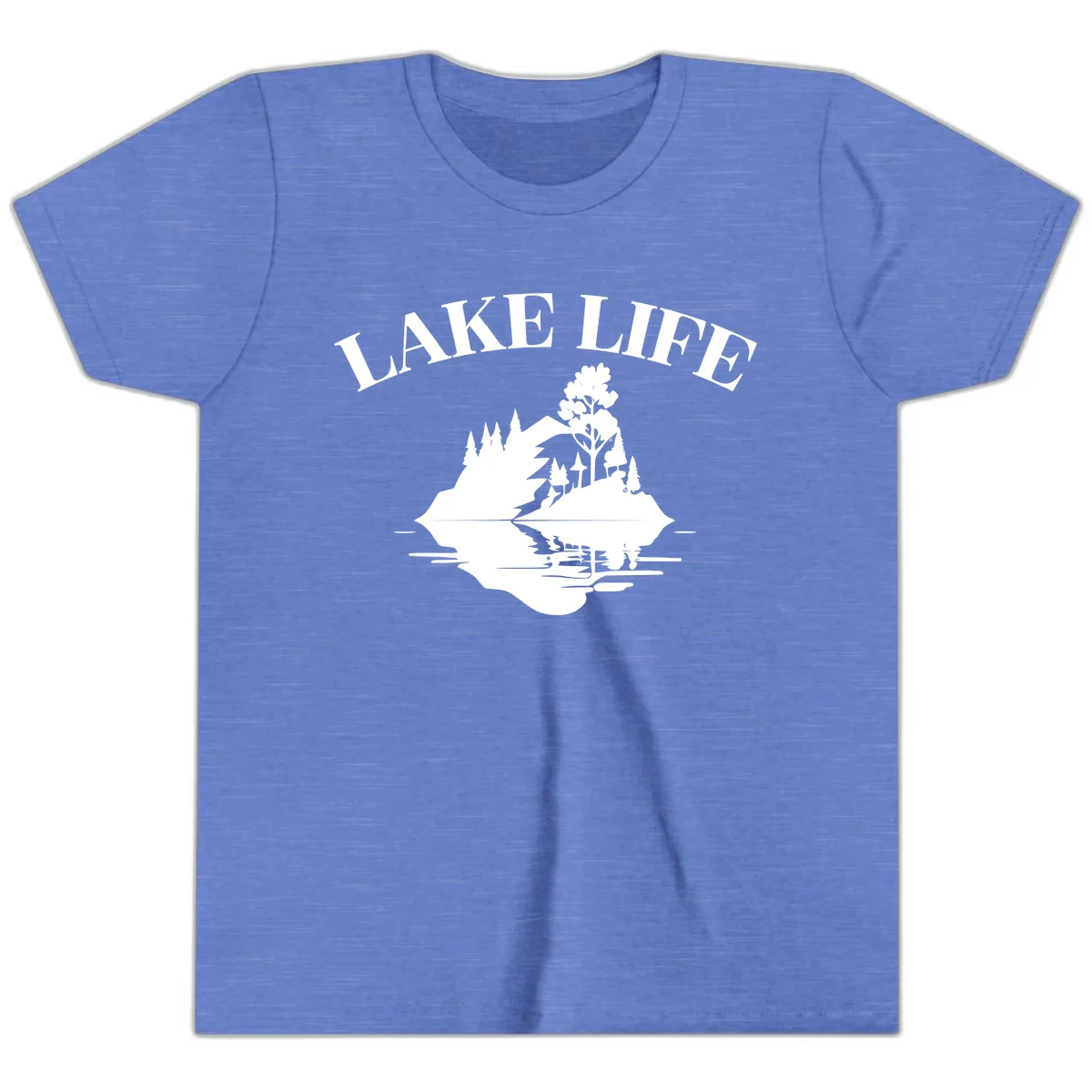 Lake Life Mountain Reflection Youth T-Shirt in Heather Columbia Blue