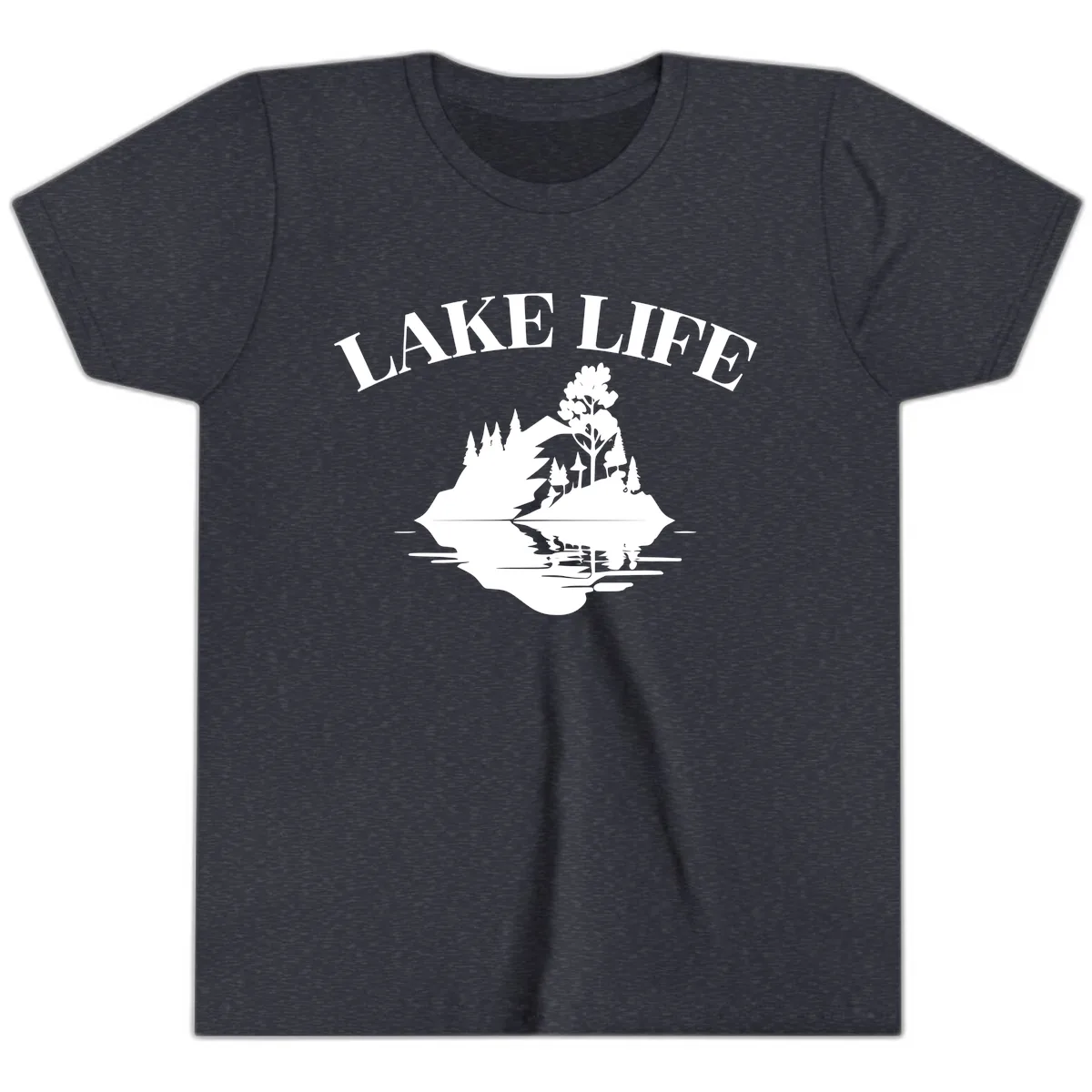 Lake Life Mountain Reflection Youth T-Shirt in Heather Navy