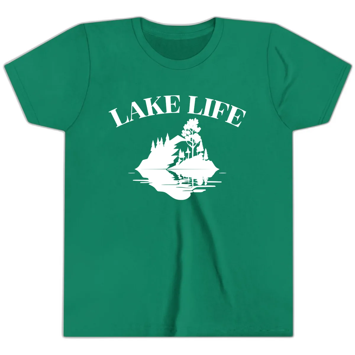 Lake Life Mountain Reflection Youth T-Shirt in Kelly