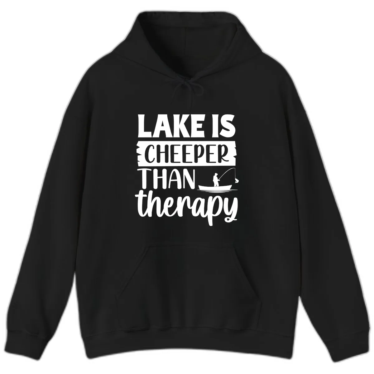 Lake is Cheaper Than Therapy Design Hoodie in Black