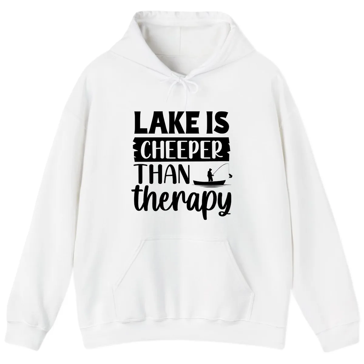 Lake is Cheaper Than Therapy Design Hoodie in White
