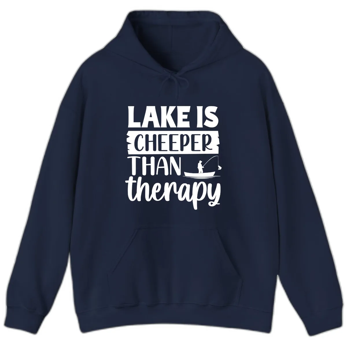 Lake is Cheaper Than Therapy Design Hoodie in Navy