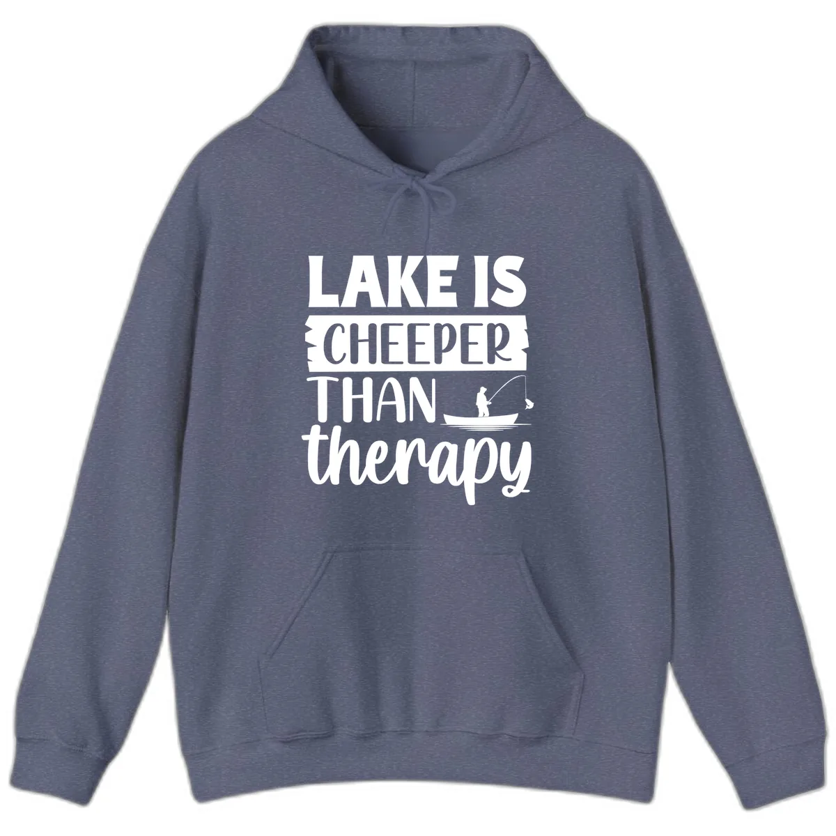 Lake is Cheaper Than Therapy Design Hoodie in Heather Navy