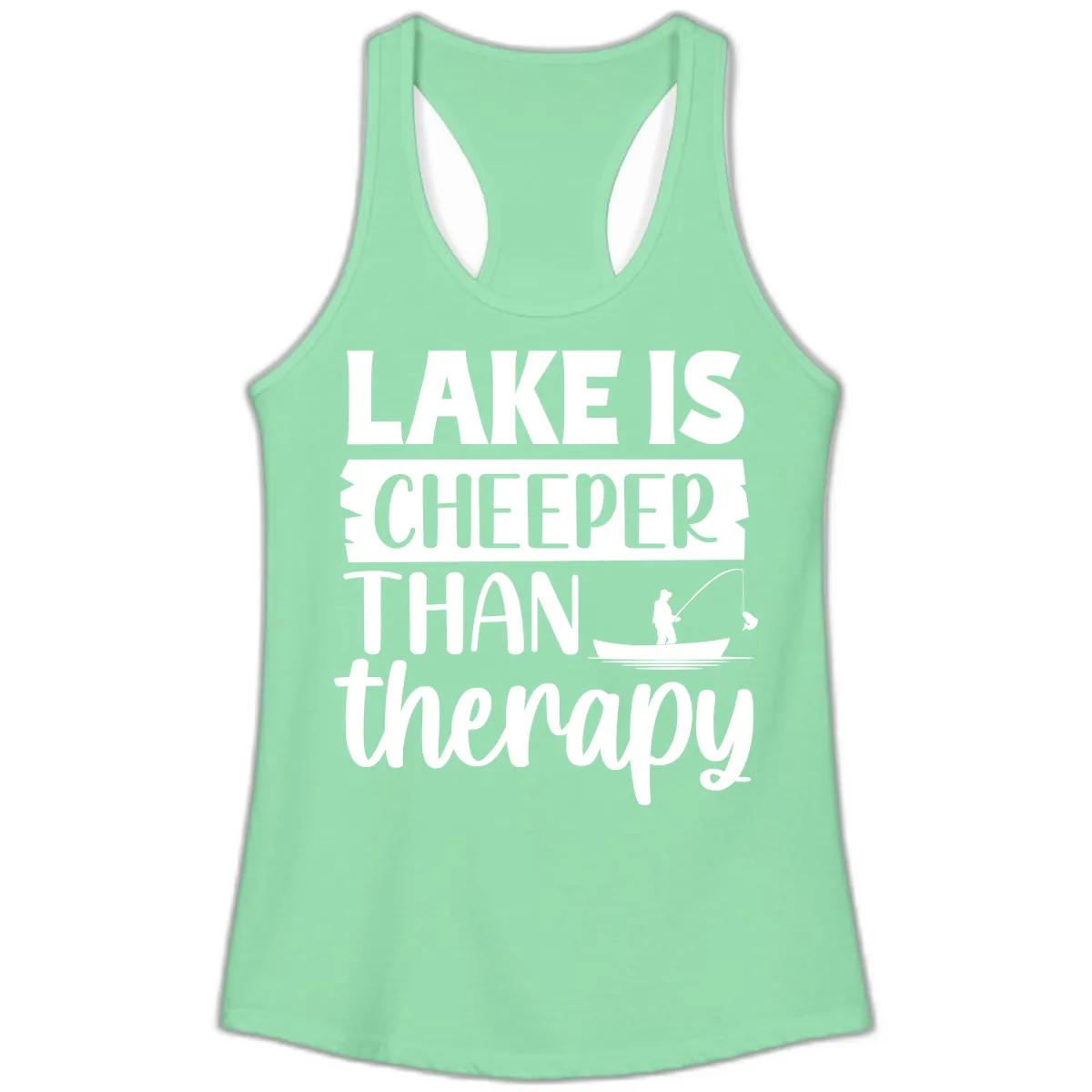 Lake is Cheaper Than Therapy Design Ladies Tank in Solid Mint