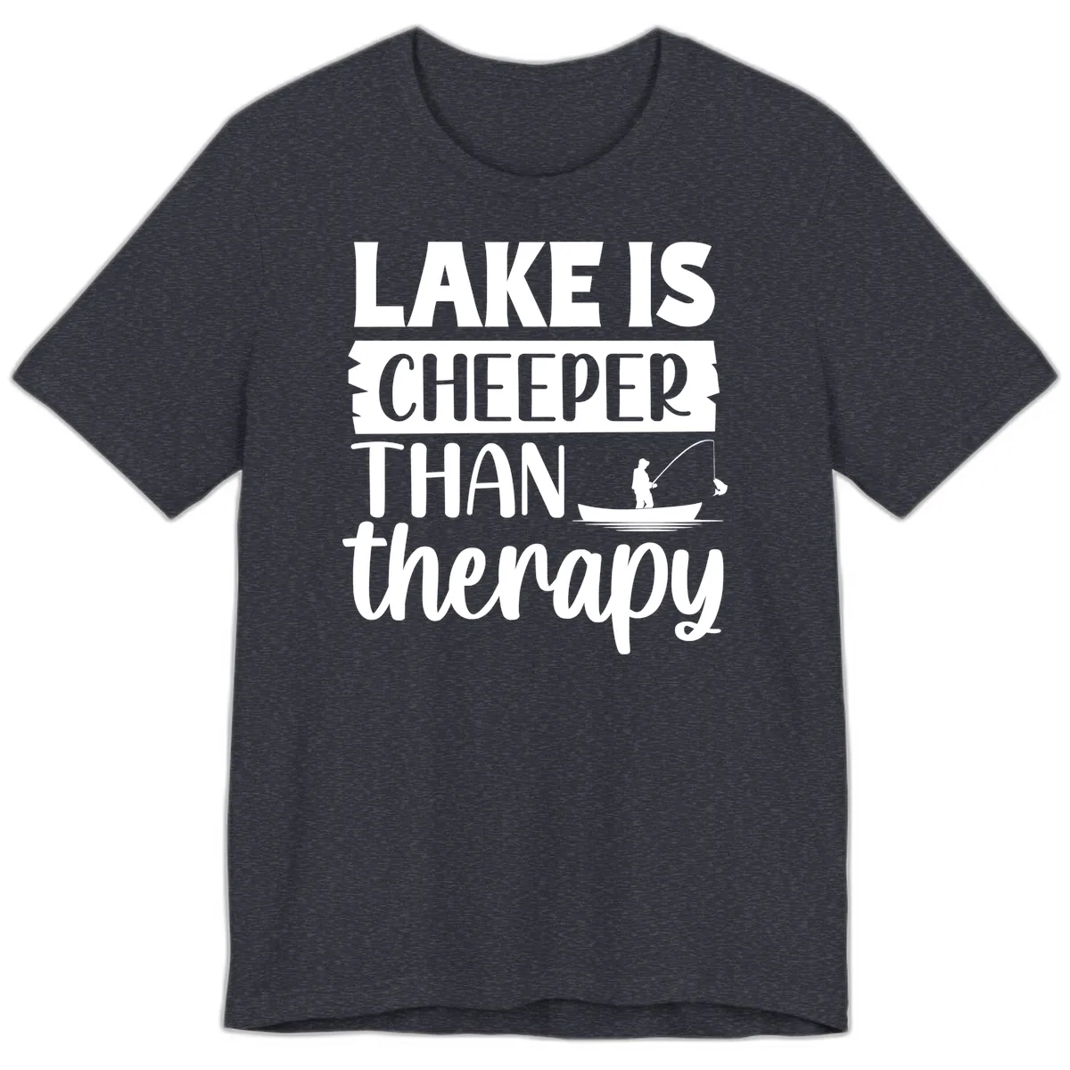 Lake is Cheaper Than Therapy Design Premium T-Shirt in Heather Navy