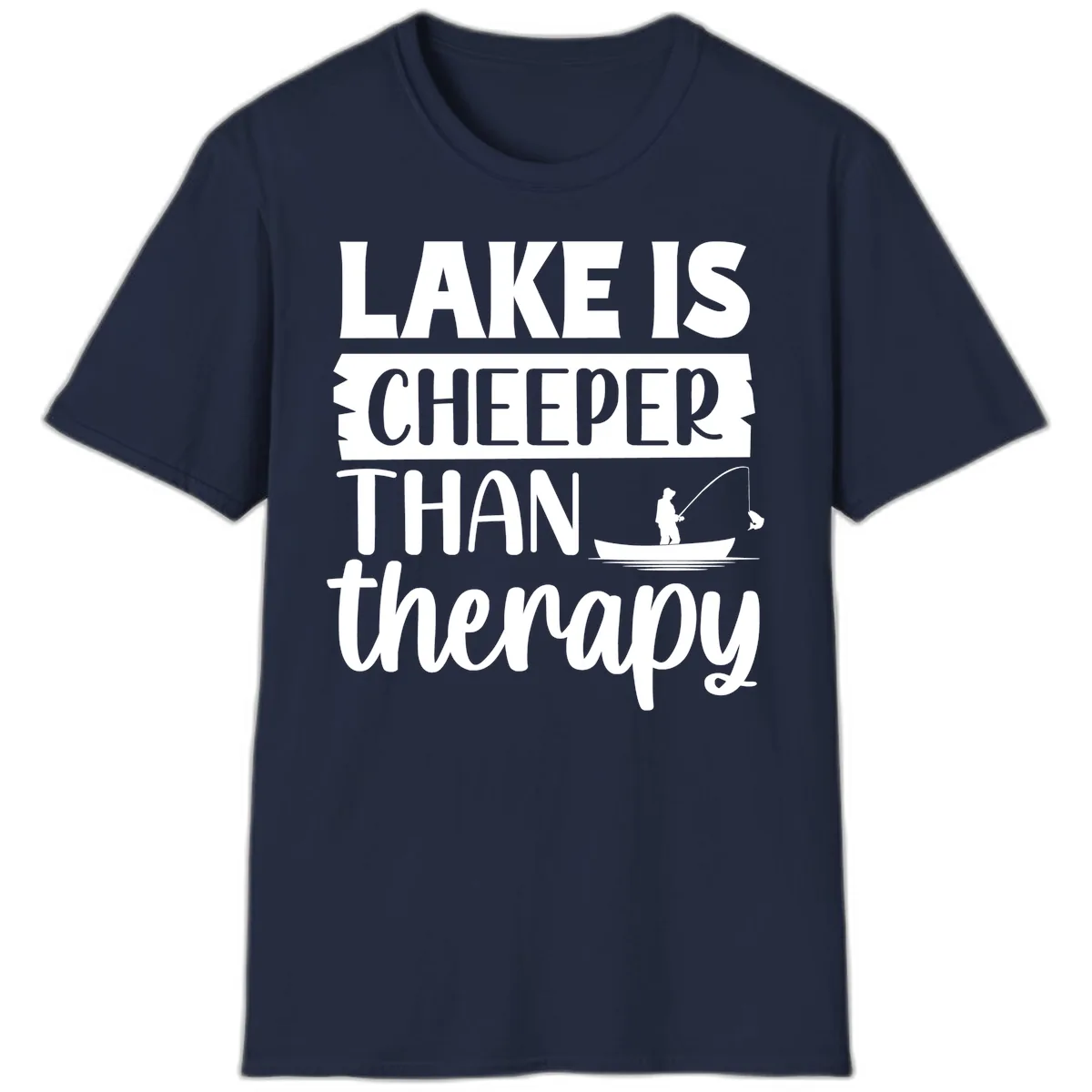 Lake is Cheaper Than Therapy Design T-Shirt in Navy