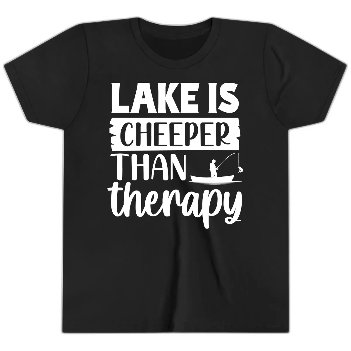 Lake is Cheaper Than Therapy Design Youth T-Shirt in Black