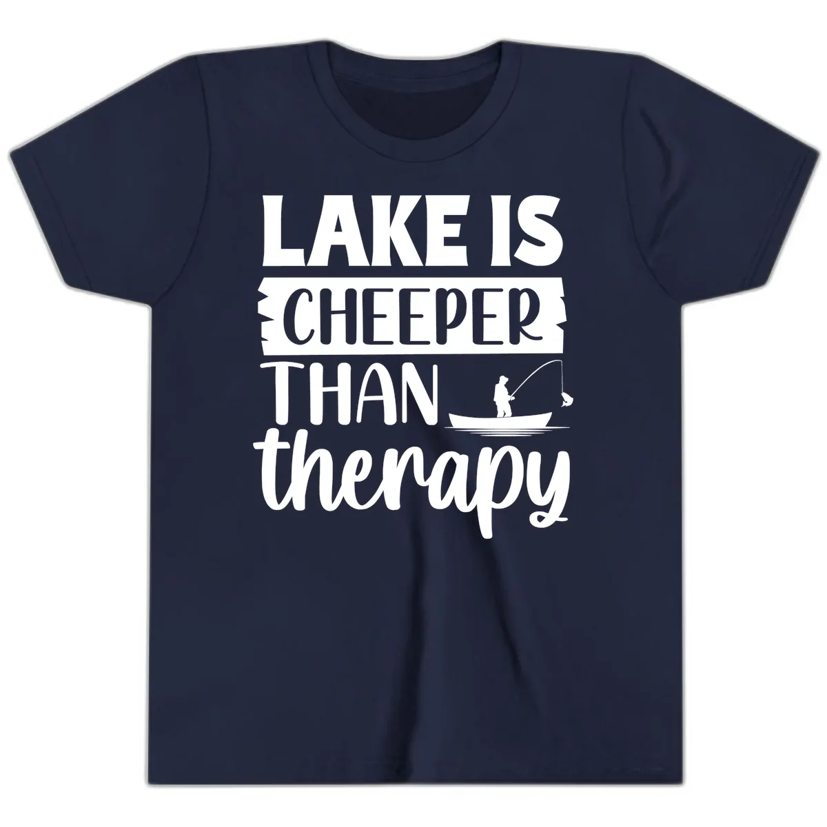 Lake is Cheaper Than Therapy Design Youth T-Shirt in Navy