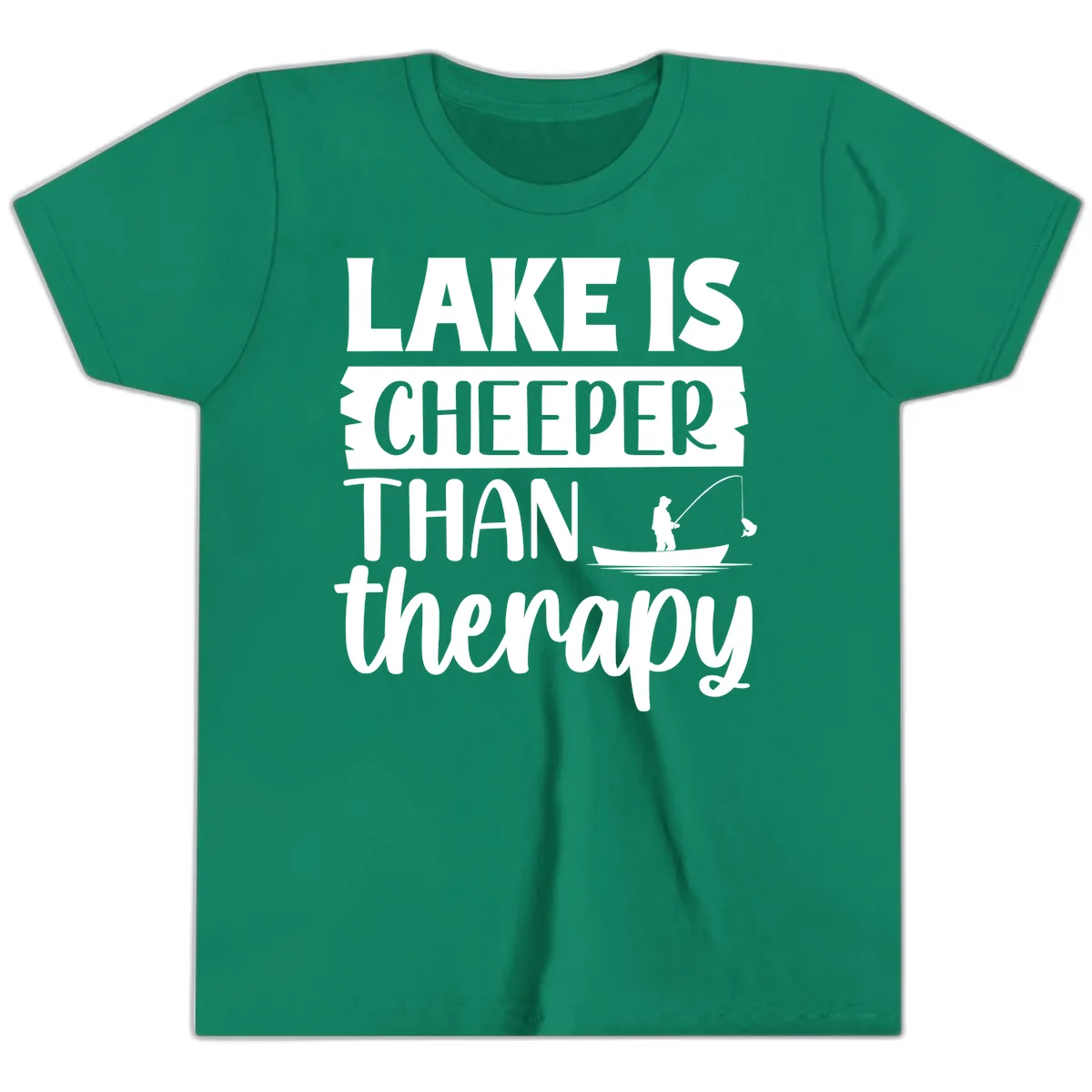 Lake is Cheaper Than Therapy Design Youth T-Shirt in Kelly