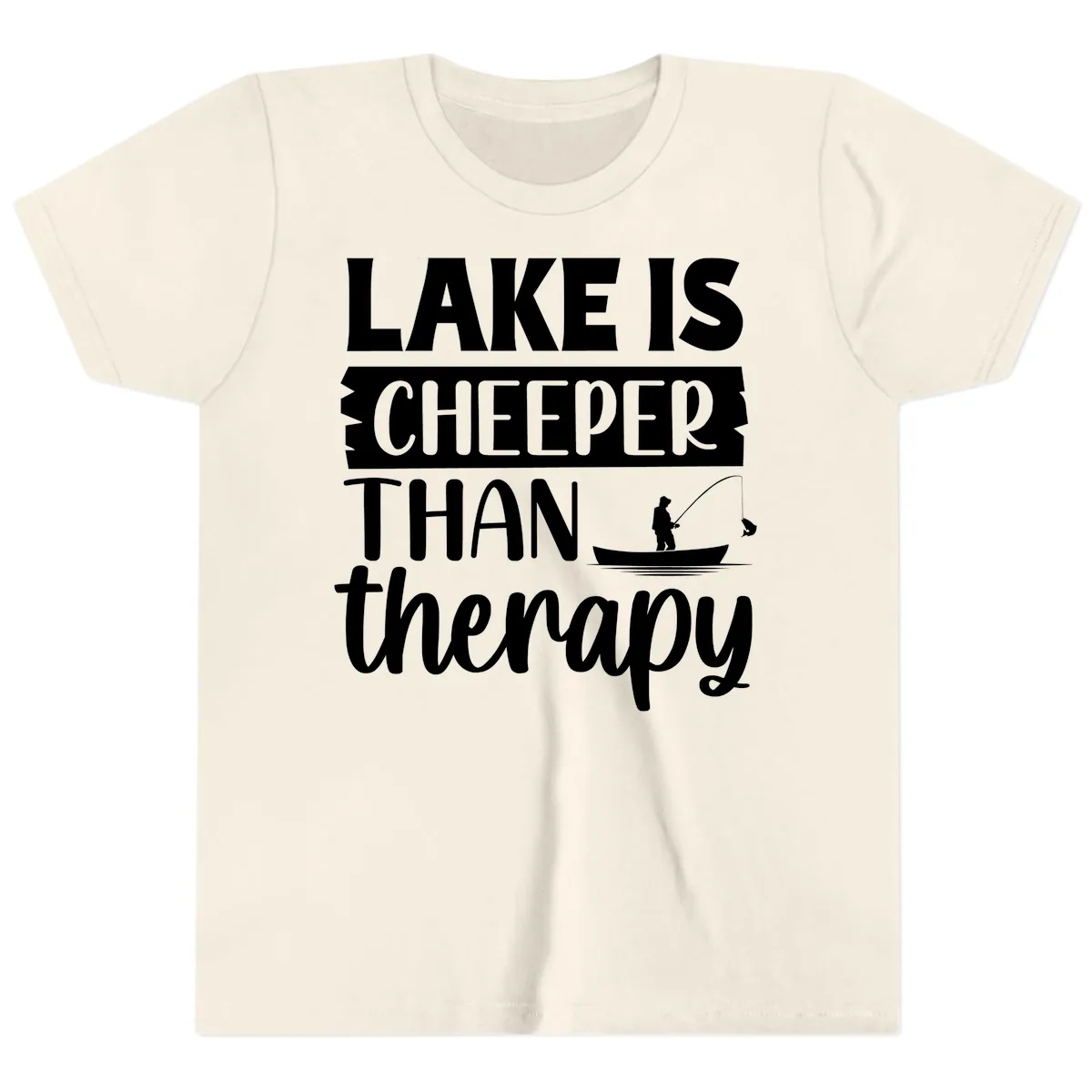 Lake is Cheaper Than Therapy Design Youth T-Shirt in Natural
