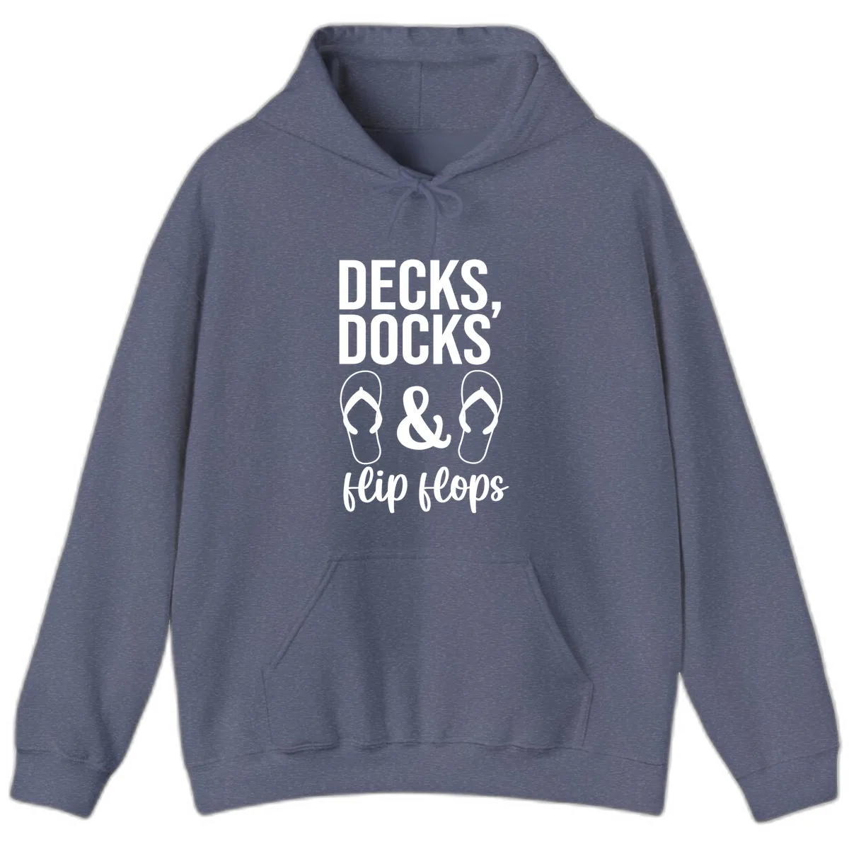 Decks Docks and Flip Flops Hoodie in Heather Navy