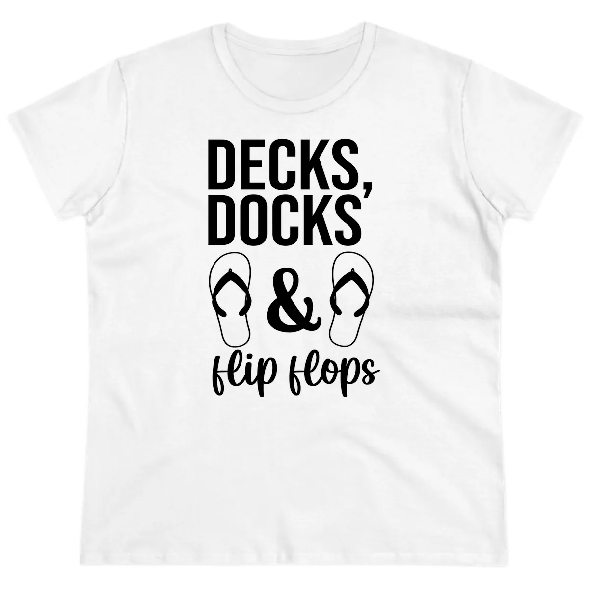 Decks Docks and Flip Flops Ladies Tee in White