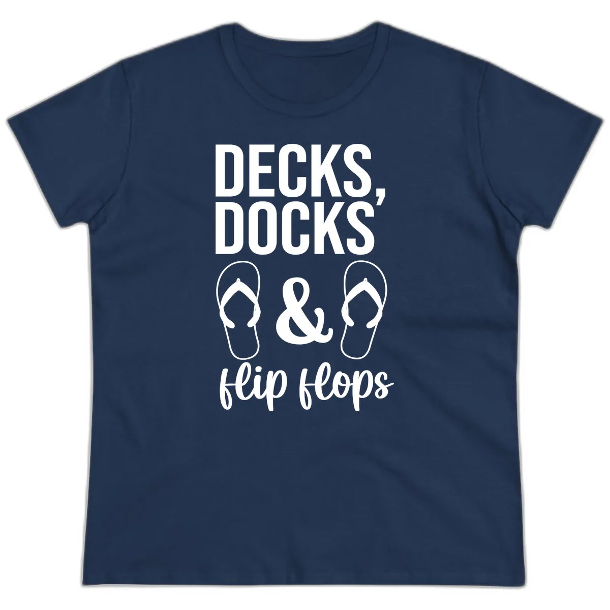 Decks Docks and Flip Flops Ladies Tee in Navy