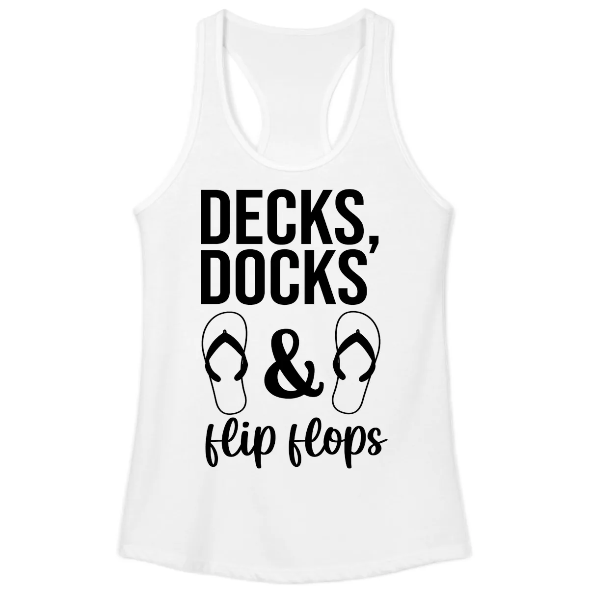 Decks Docks and Flip Flops Ladies Tank in White
