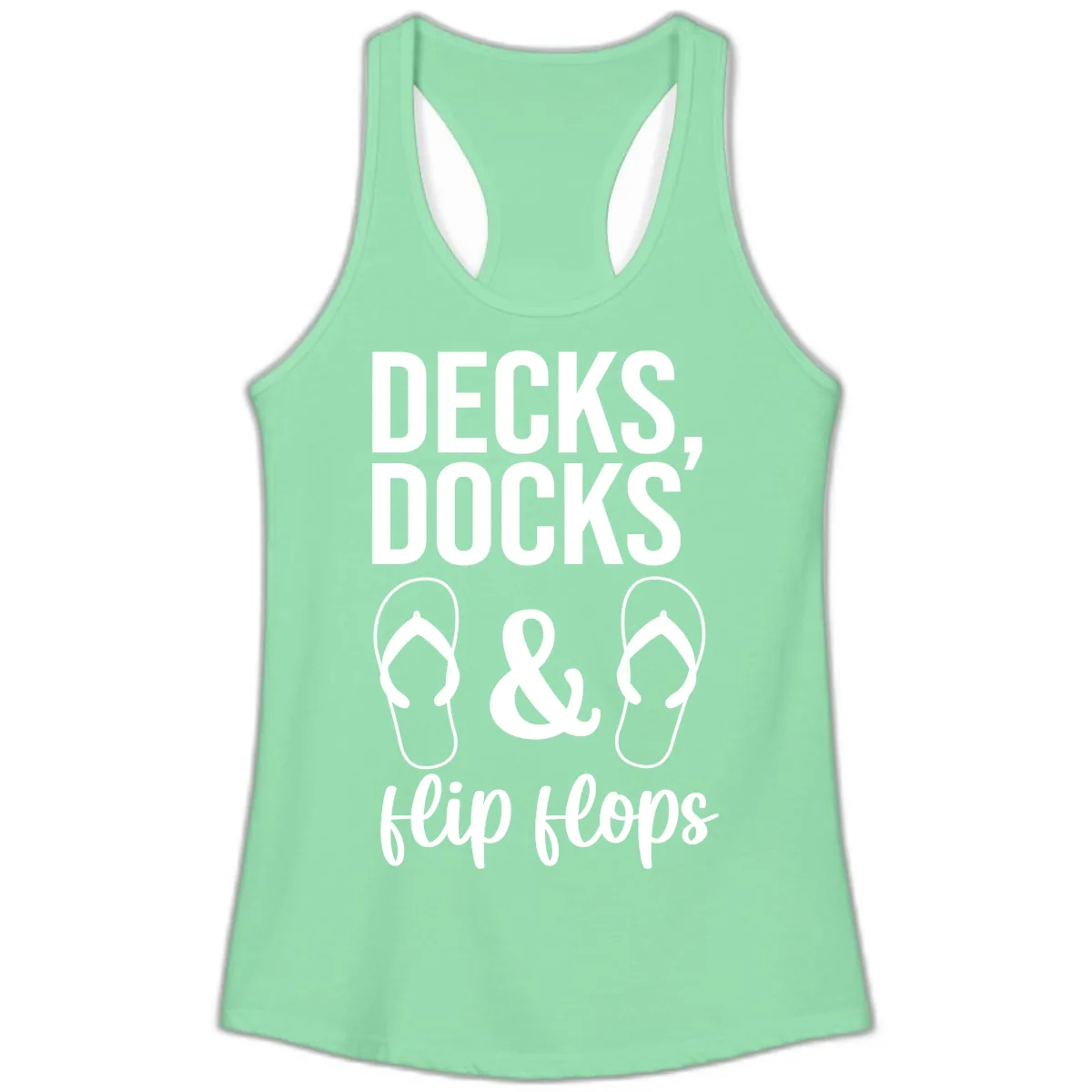 Decks Docks and Flip Flops Ladies Tank in Solid Mint