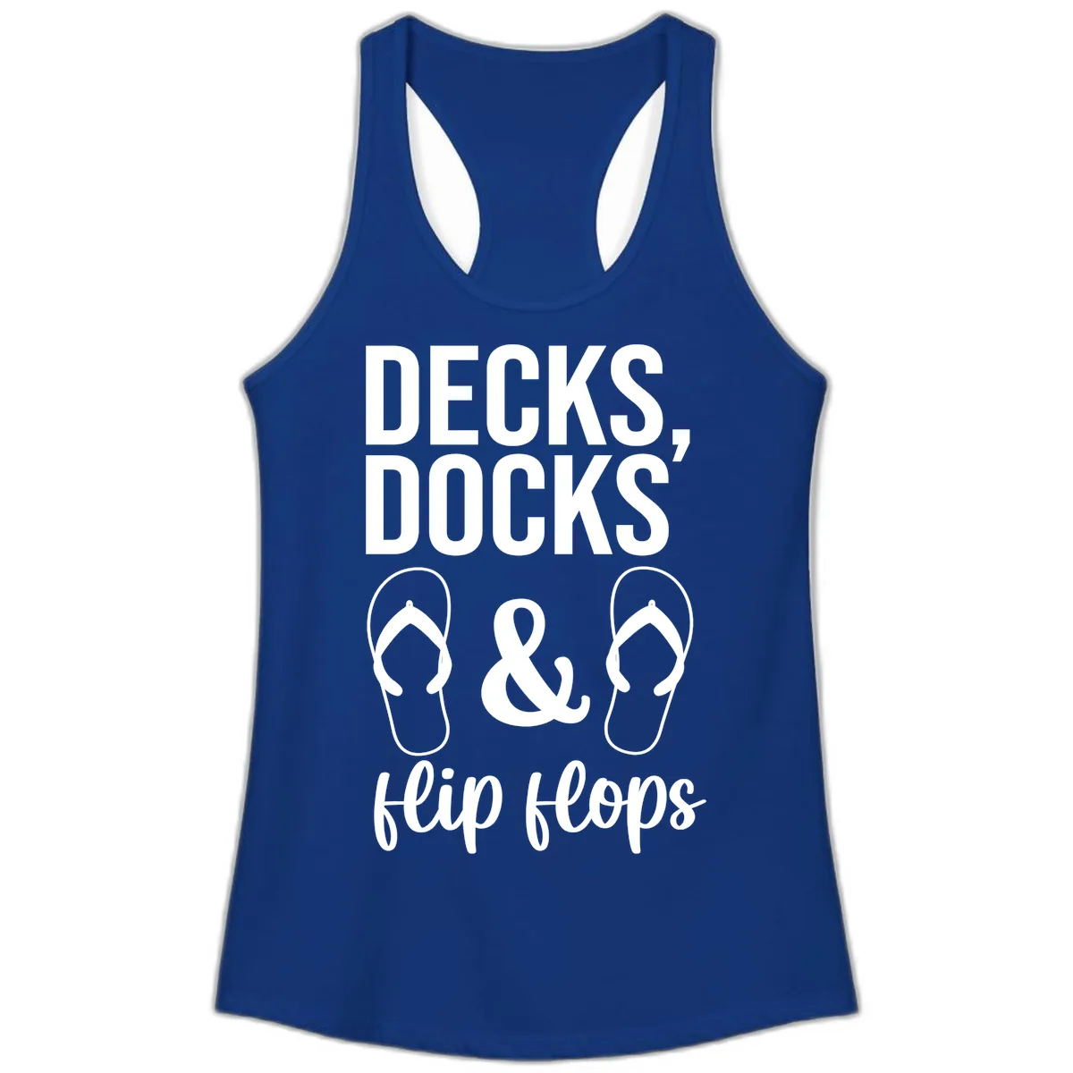 Decks Docks and Flip Flops Ladies Tank in Solid Royal