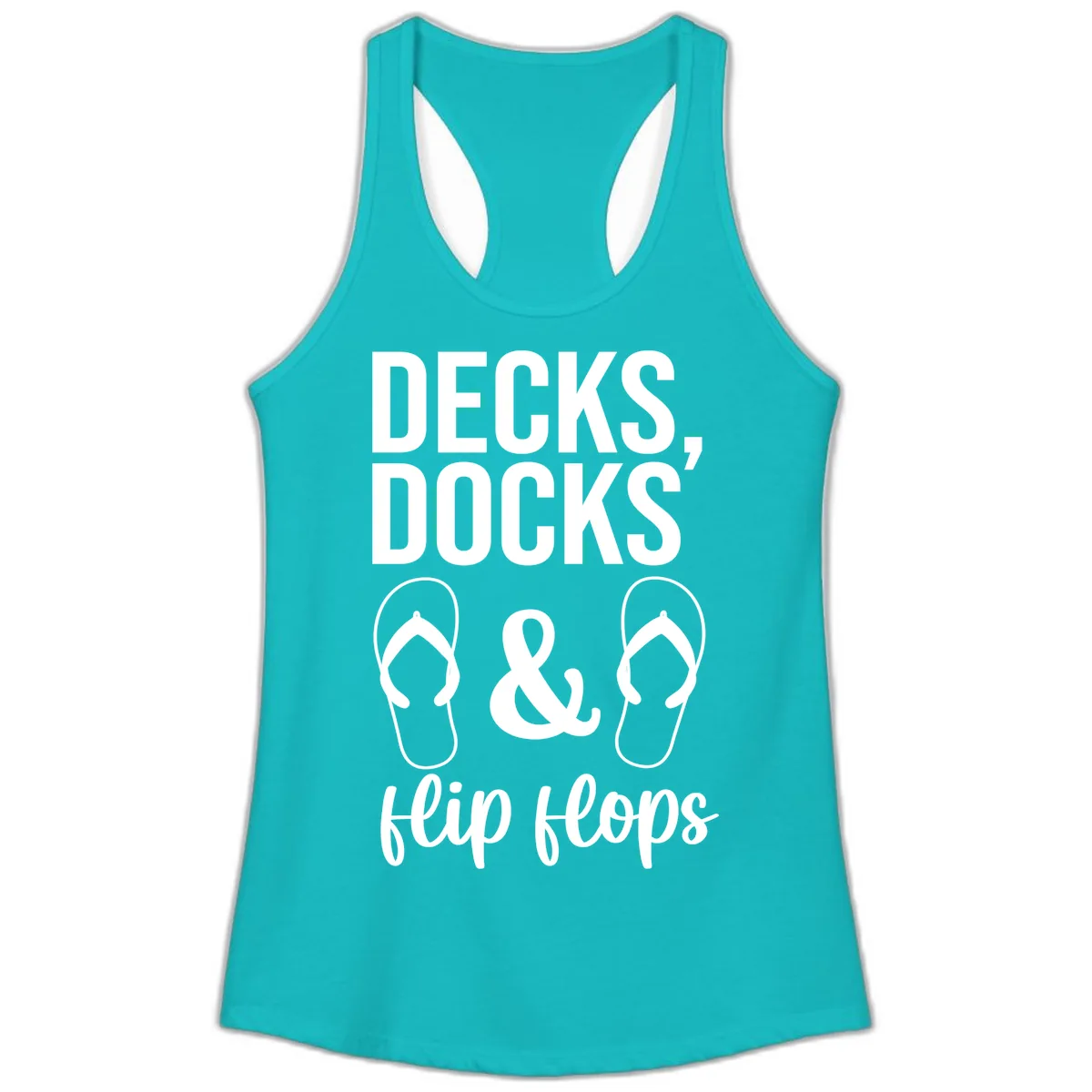 Decks Docks and Flip Flops Ladies Tank in Tahiti Blue