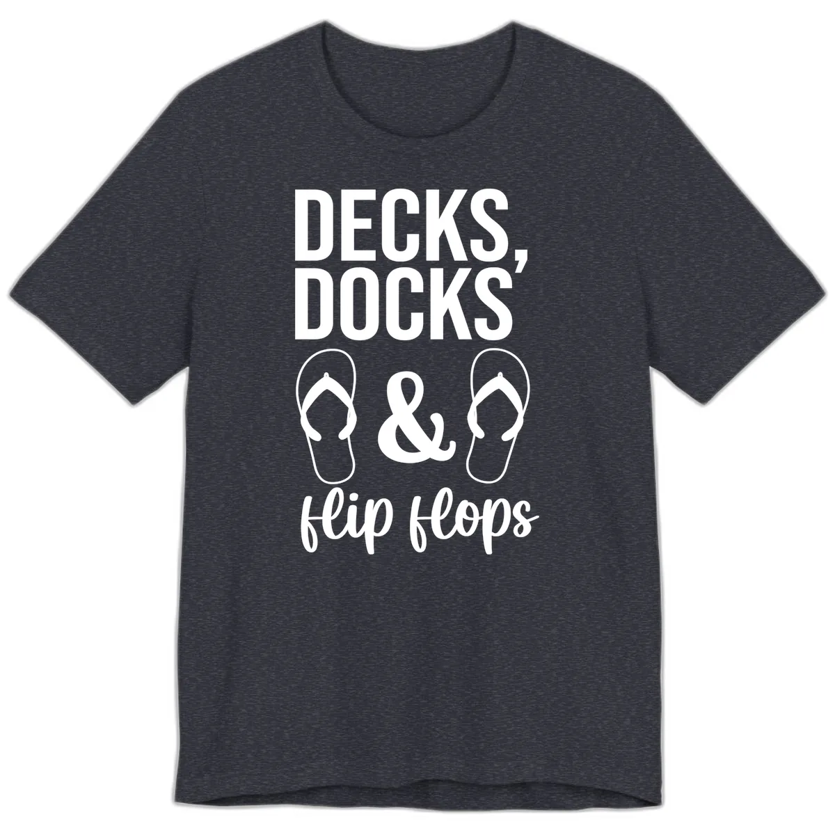 Decks Docks and Flip Flops Premium T-Shirt in Heather Navy