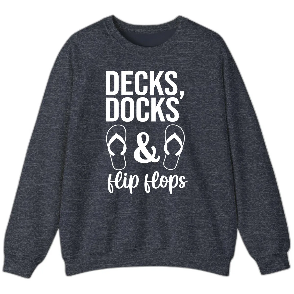 Decks Docks and Flip Flops Sweatshirt in Heather Sport Dark Navy