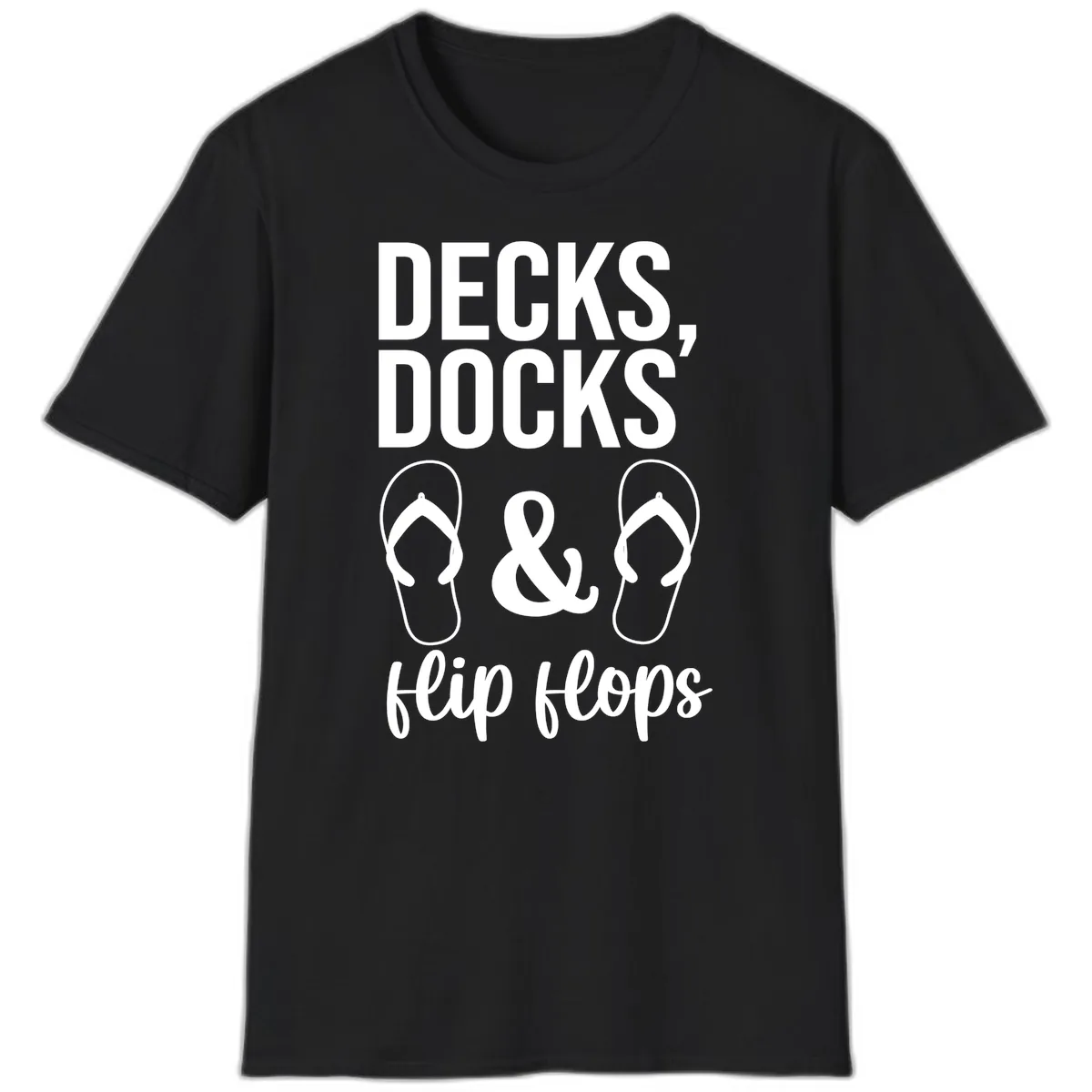 Decks Docks and Flip Flops T-Shirt in Black