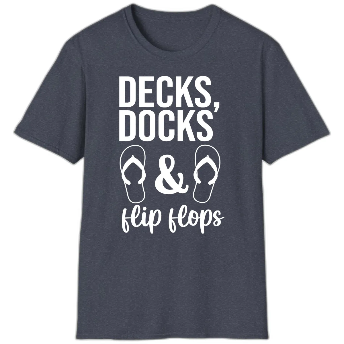 Decks Docks and Flip Flops T-Shirt in Heather Navy
