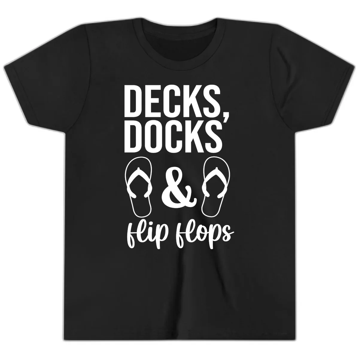 Decks Docks and Flip Flops Youth T-Shirt in Black