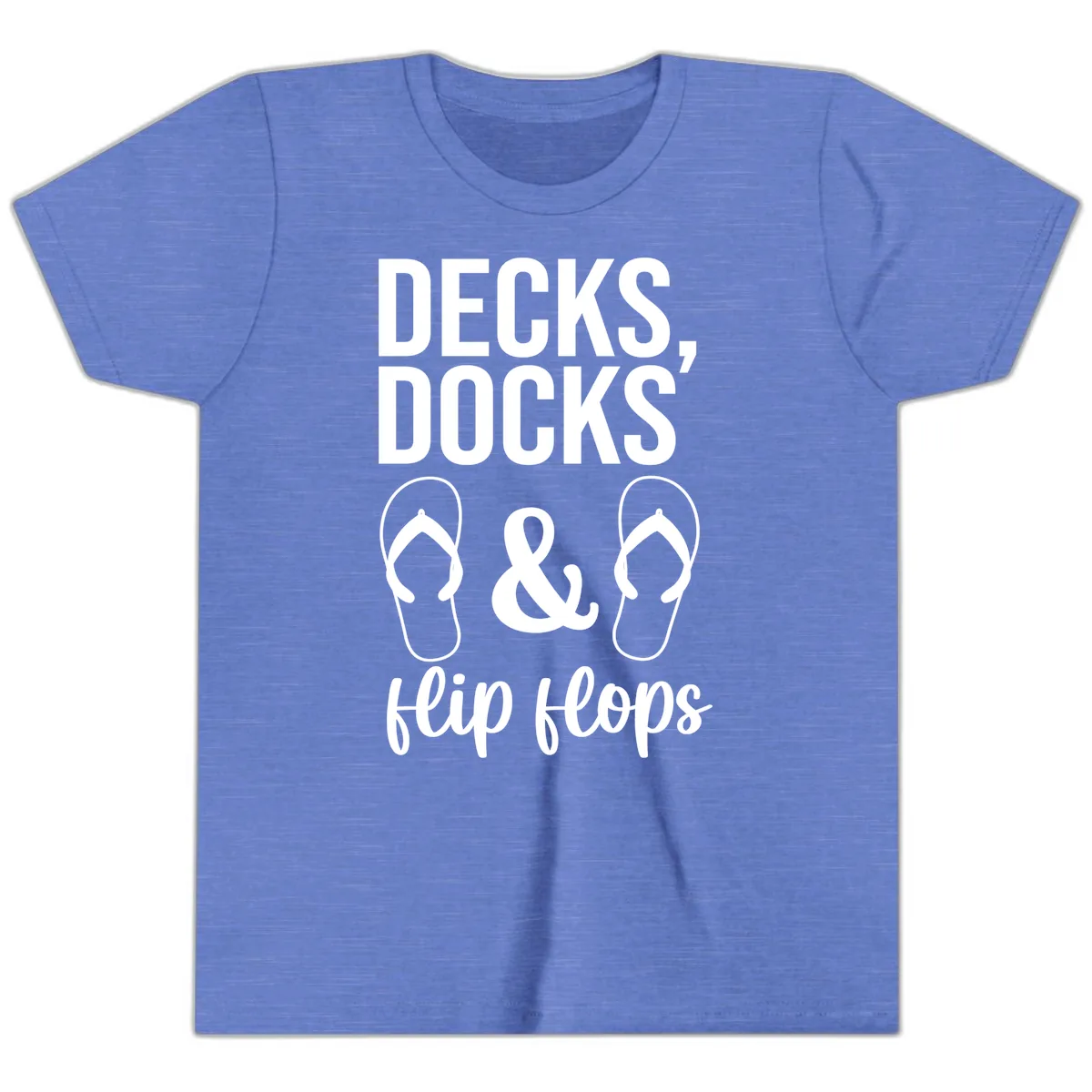 Decks Docks and Flip Flops Youth T-Shirt in Heather Columbia Blue