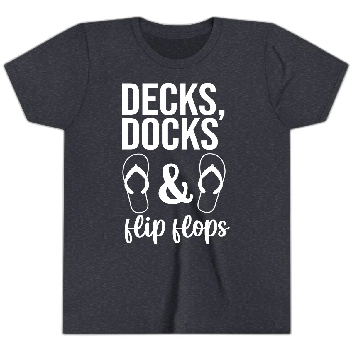 Decks Docks and Flip Flops Youth T-Shirt in Heather Navy