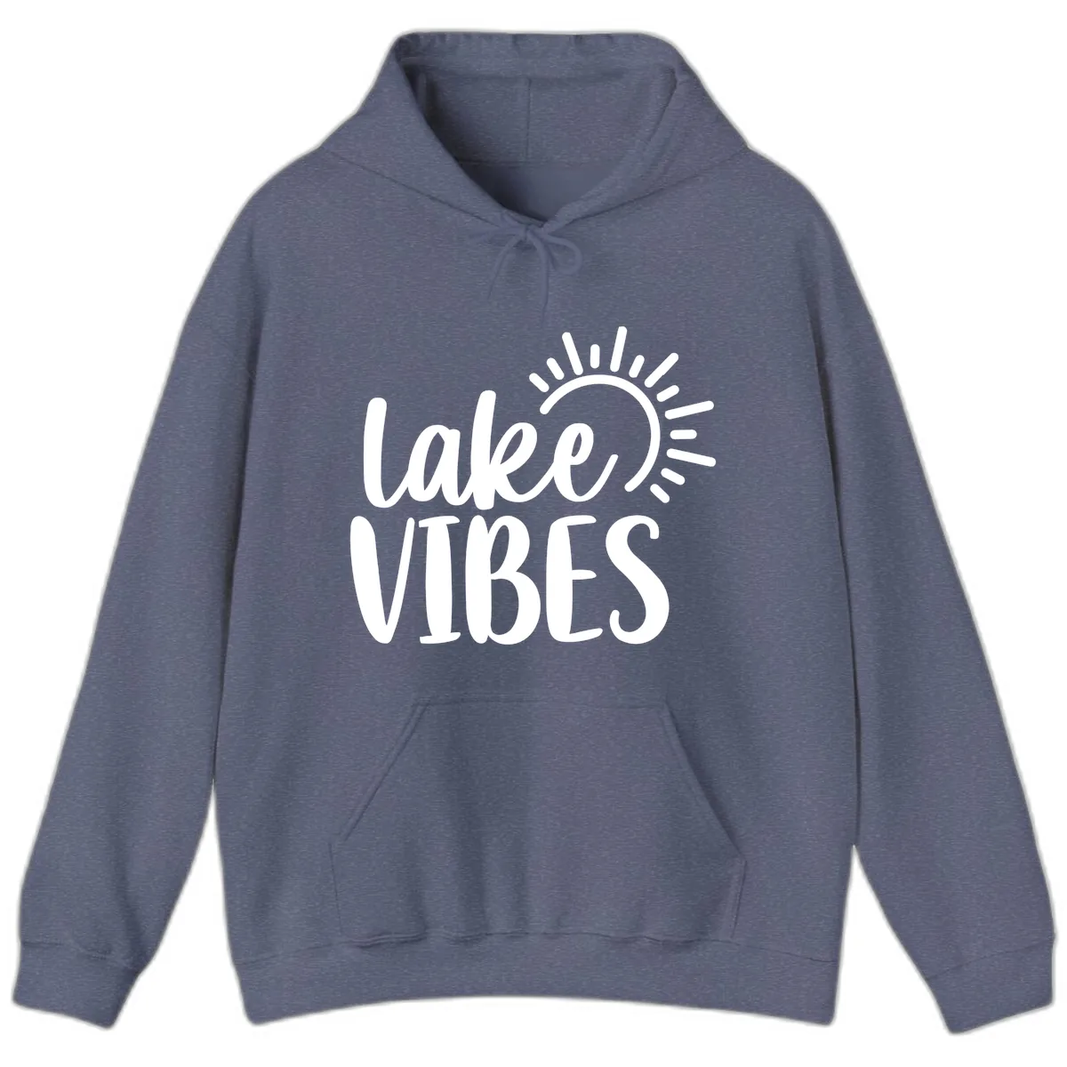 Lake Vibes Summer Sun Design Hoodie in Heather Navy