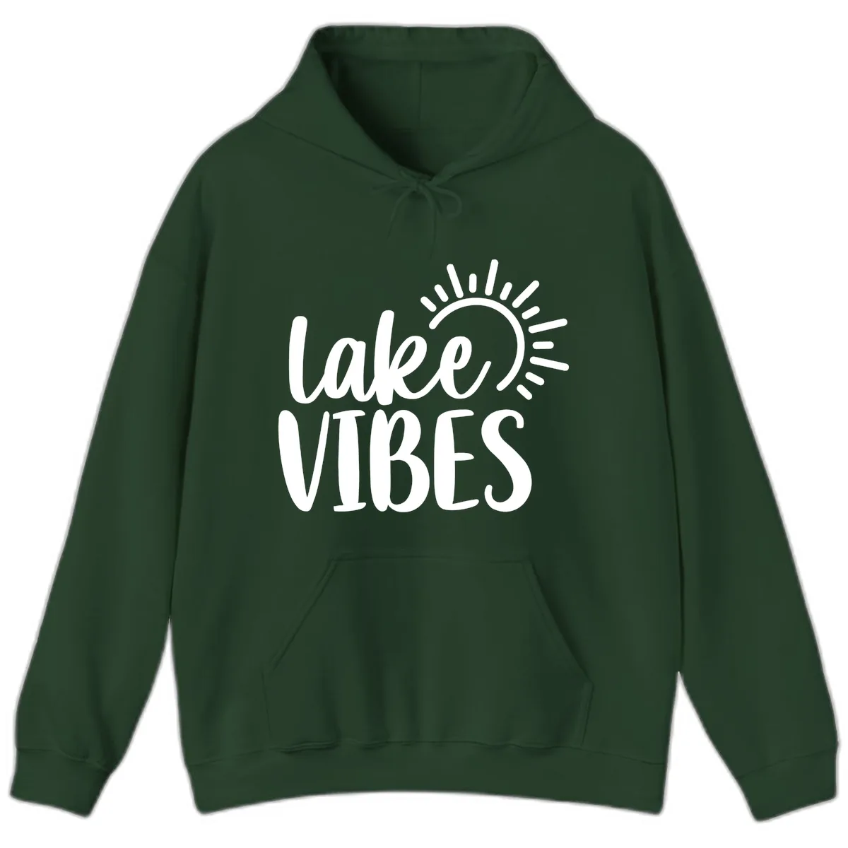 Lake Vibes Summer Sun Design Hoodie in Forest Green