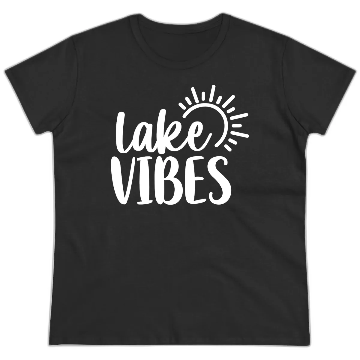 Lake Vibes Summer Sun Design Ladies Tee in Black