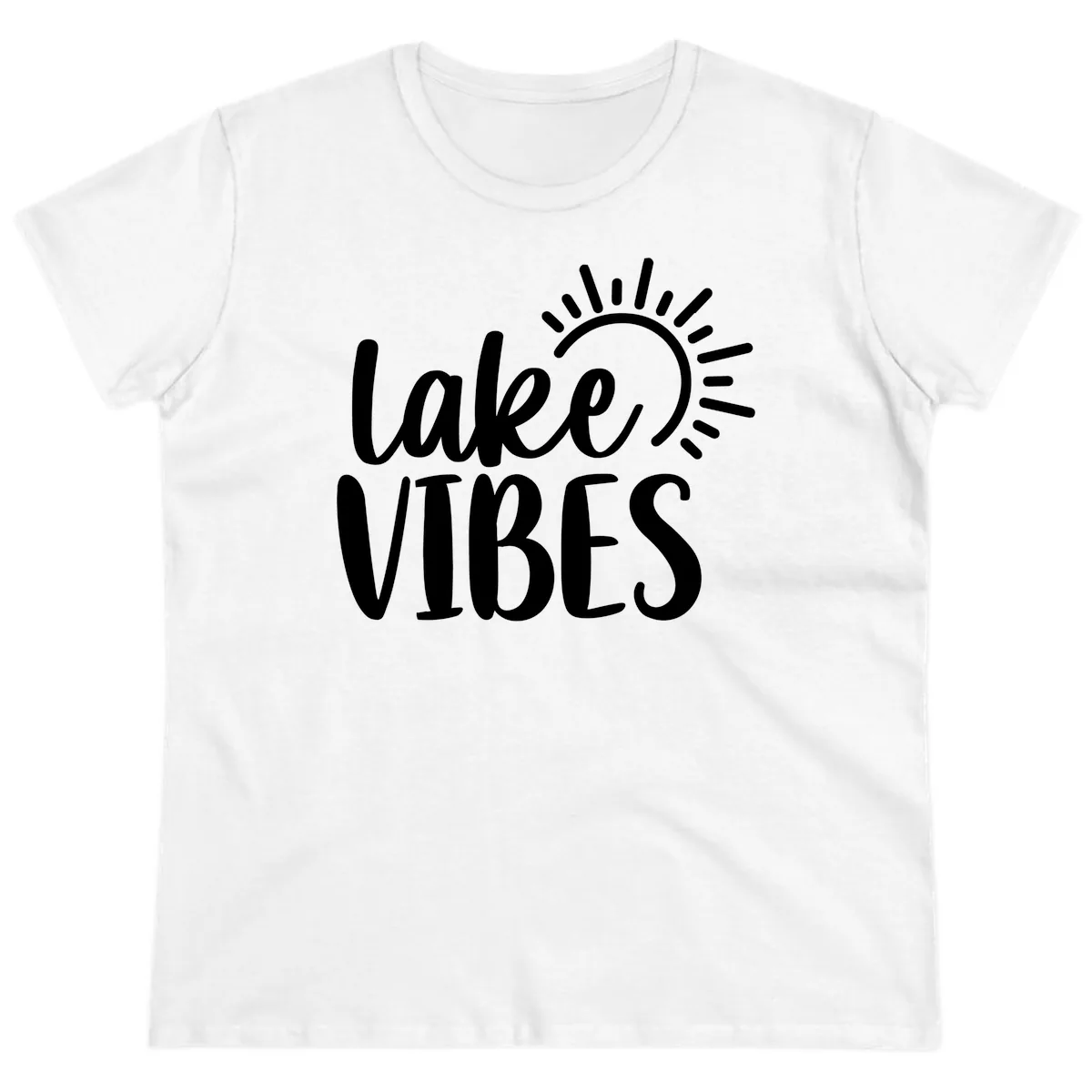 Lake Vibes Summer Sun Design Ladies Tee in White