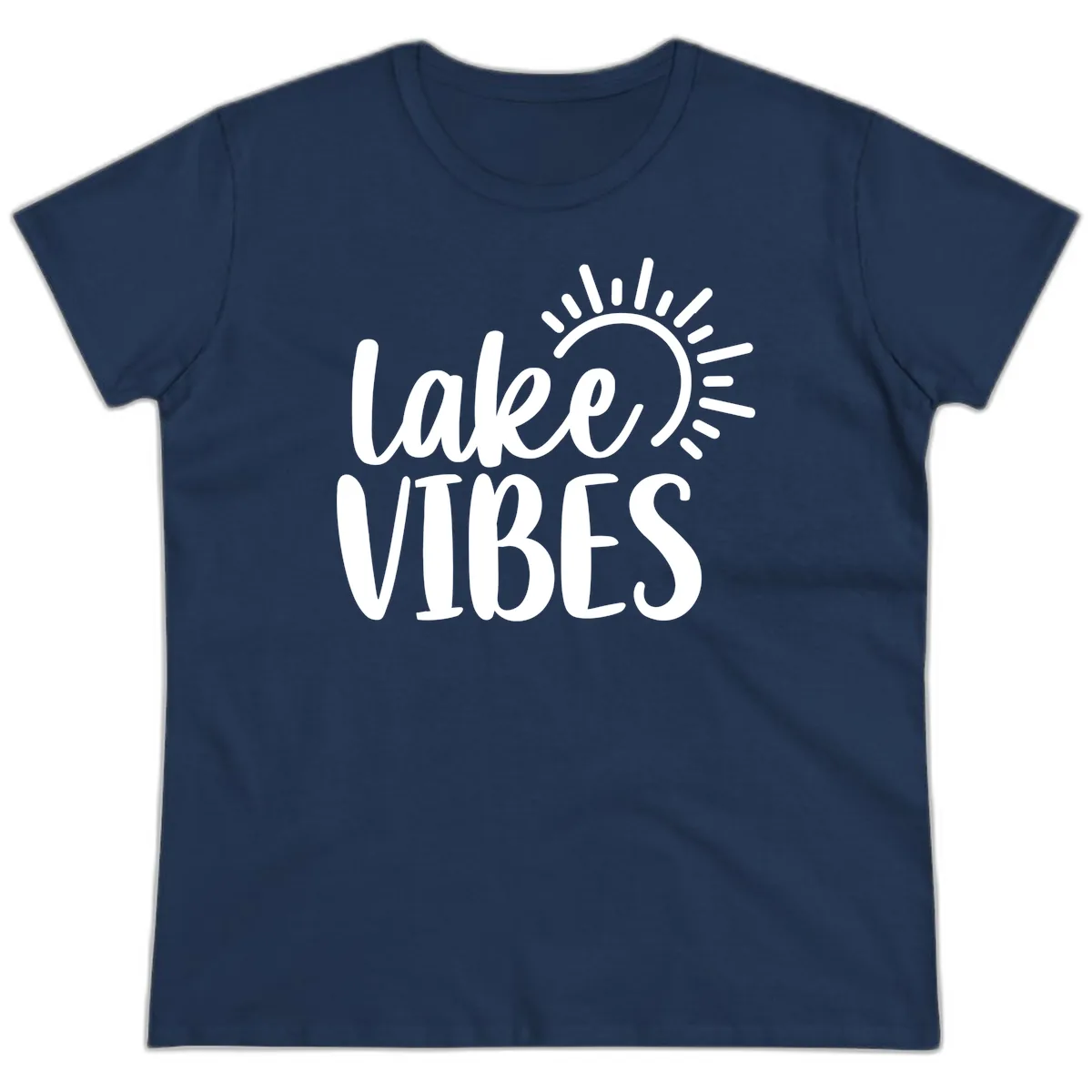 Lake Vibes Summer Sun Design Ladies Tee in Navy