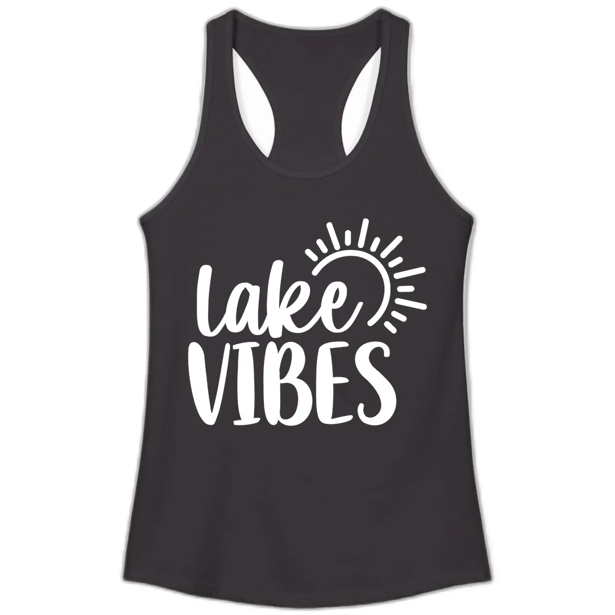Lake Vibes Summer Sun Design Ladies Tank in Black