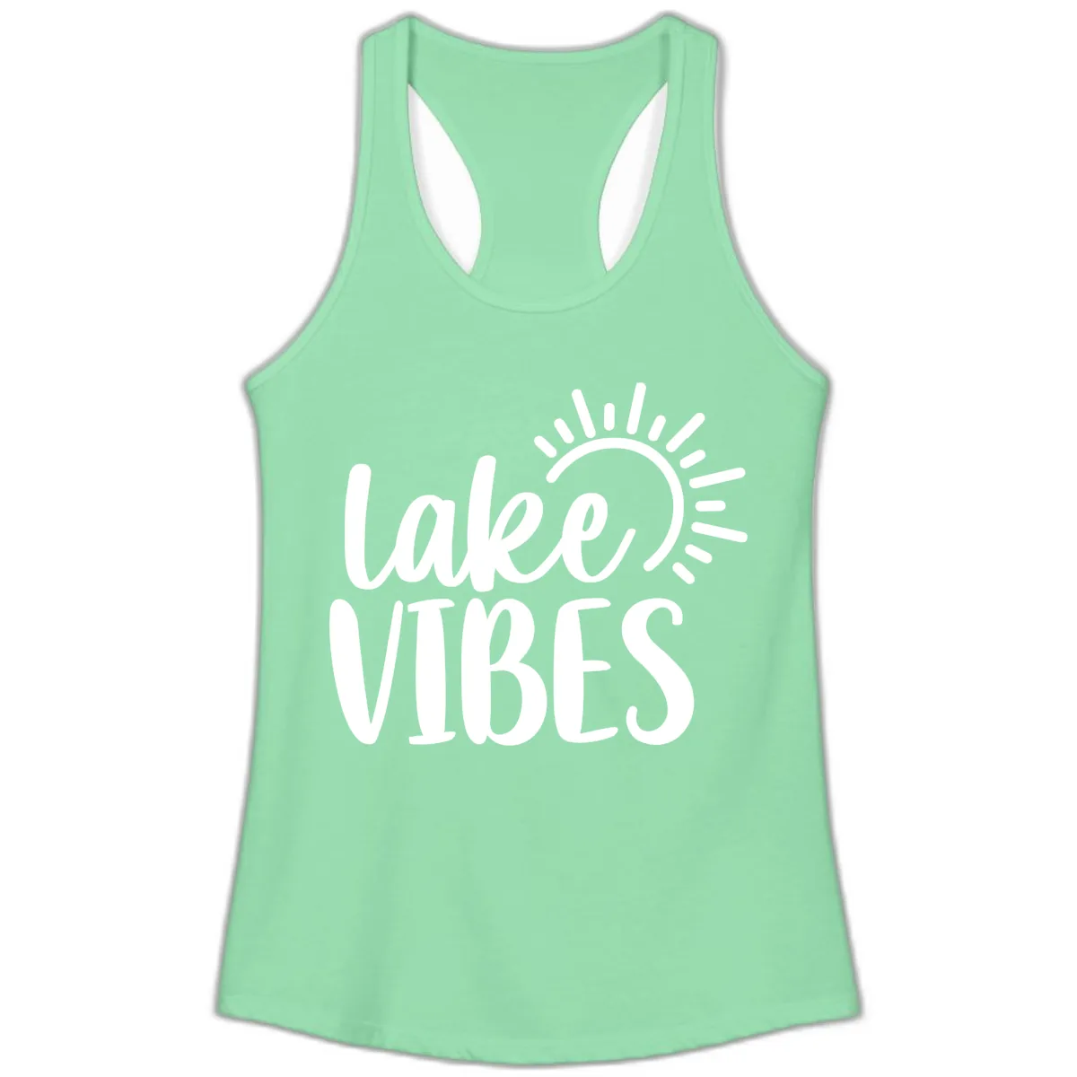 Lake Vibes Summer Sun Design Ladies Tank in Solid Mint