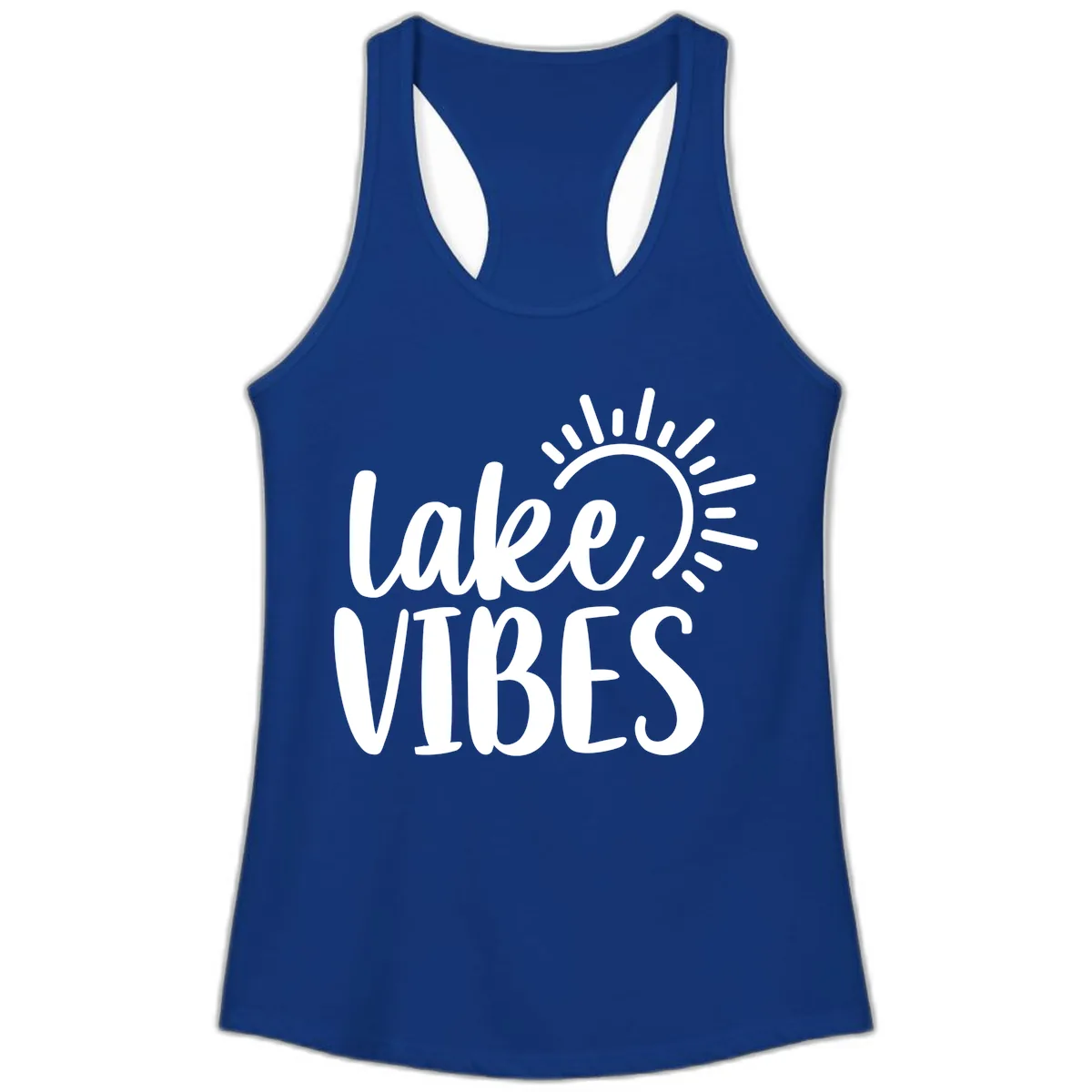 Lake Vibes Summer Sun Design Ladies Tank in Solid Royal