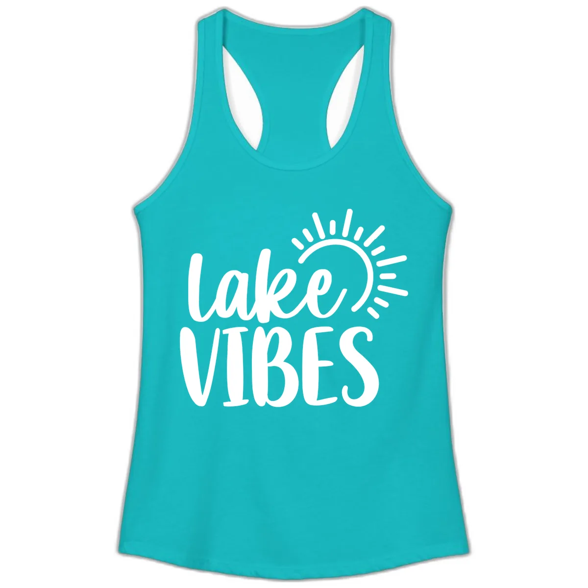Lake Vibes Summer Sun Design Ladies Tank in Tahiti Blue