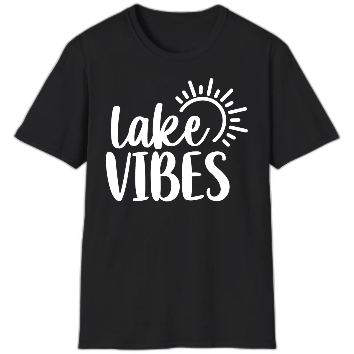 Lake Vibes Summer Sun Design T-Shirt in Black