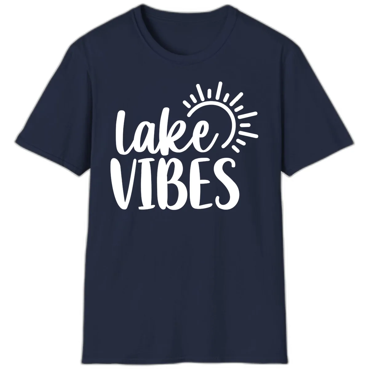 Lake Vibes Summer Sun Design T-Shirt in Navy